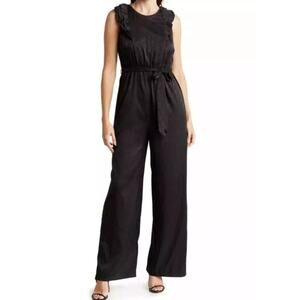19 COOPER Open Back Wide Leg Jumpsuit Medium Black Satin Zebra NO BELT NWT
